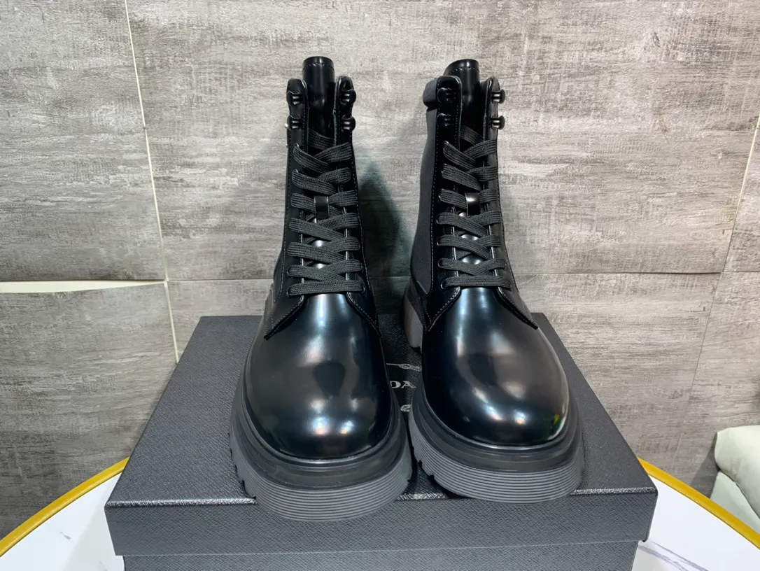 Men's men's shoes 💰820💰 🔥🔥🔥prada derby Prada top version thick-soled derby shoes, lace-up Martin boots, ken same fabric imported open edge beads, cowhide lining, cowhide feet complete set packaging code number 38-46